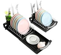 Dinhauyon Escurridor Platos Compacto Extensible 28.5-49.5cm, Escurre Bol Cocina con Bandeja Goteo Inclinado y Soporte Cubiertos Extraible, Escurreplatos Plegable Acero Inoxidable para sobre Fregadero