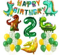 Dino Deko 2º cumpleaños niño decoración de cumpleaños 2 años juego de decoración de fiesta XXL para cumpleaños infantiles dinosaurios globos globos globos niños T-Rex primitiva fiesta temática