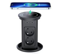 Dinolink - Regleta de toma automática con 4 enchufes, 2 USB C(PD 20W), 2 USB A (18W), cargador inalámbrico de 10 W, cable de 2 m, diámetro 100 mm, para oficina, cocina