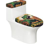 Dinosaur Movie 03 - Juego de fundas para tapa de inodoro para baño | Cubierta elástica para tapa de inodoro, lavable a máquina, se adapta a tapa de asiento de inodoro alargada en forma de U