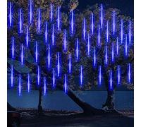 DINOWIN Luces solares impermeables para jardín, 30 cm, 10 tubos, 360 LED, luces de gota de lluvia, color azul, perfectas para vacaciones, fiestas, bodas y decoración de Navidad