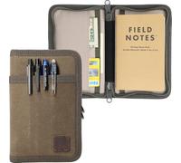 diodrio Funda para libretas de bolsillo de 8,4 x 14 cm con soporte para bolígrafo, funda con cremallera resistente al agua para libretas de bolsillo de 8,9 x 14 cm, lona encerada, color oliva
