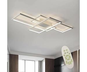 Diossad Lámpara De Techo Moderna Plafón LED Techo,Luz De Techo De Con Luz Nocturna Y Función De Memoria Para Dormitorio Salón Estudio Oficina Decorativo Lamparas De Arafia Blanco,80x45x6.5cm