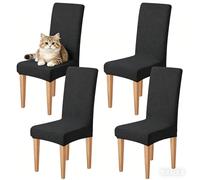 Dioxide Fundas para Sillas Jacquard Negro 4PC | Fundas Sillas Comedor, Elásticas Chair Covers Lavables Desmontables Cubiertas para Sillas Muy Fácil de Limpiar Duradera