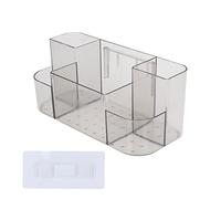 DIRBAK Caja de almacenamiento de plástico transparente, organizador de pared transparente con compartimentos para artículos de oficina, baño doméstico y encimera (Gris transparente)