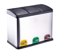 Dirt Devil Cubo de basura con pedal de 3 x 15 L, sistema de separación de residuos con 3 compartimentos, cubo de basura de cocina con tapa de cierre suave, 59 x 30 x 47,5 cm, cubo de basura de acero