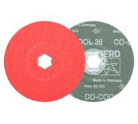 Disco de fibra COMBICLICK CO-COOL, diámetro 125 mm, grano 36, para acero inoxidable/aluminio, con abrasivo cerámico, marca PFERD