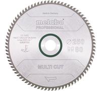 Disco de sierra circular multi-corte profesional, acero rápido (HW/CT), diámetro 250 mm, grosor 2,8 mm, longitud del cuerpo 30 mm, 80 dientes. Dientes intercambiables