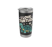 Diseño de tortuga con texto en inglés "I Love Turtles" Vaso térmico de acero inoxidable de doble pared