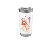 Diseño retro de faro con brújula antigua de velero Vaso térmico de acero inoxidable de doble pared