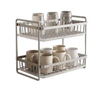Dish Drying Rack, Rust Proof Stainless Storage, Basket with Water Drain Tray System, Anti Moisture Kitchen Organizer Design, Sturdy Metal Construction Build for Plates Bottles and Home Kitchen Use