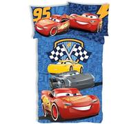 Disney Cars Track Stars Juego de ropa de cama para niños | Funda de edredón de tamaño individual 140x200 cm con funda de almohada 50x70 cm, 100% algodón | Juego de ropa de cama Flash Lightning McQueen