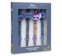 Disney Classics - Lote de 4 bolígrafos de puntada de fantasía con figura 3D, tinta azul, idea de regalo para niños y escuelas
