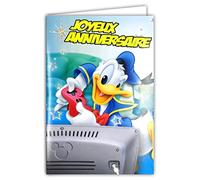 DISNEY DONALD DUCK MICKEY MOUSE Tarjeta Feliz Cumpleaños Estrellas Plateadas Brillantes Sobre Azul Videojuegos TV Televisión Ordenador Controlador Consola Invitado Amigos Amigos Niño Niño 150576