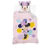 Disney - Funda nórdica Minnie con lunares (140 x 200 cm, 1 funda de almohada, 100% algodón, color rosa