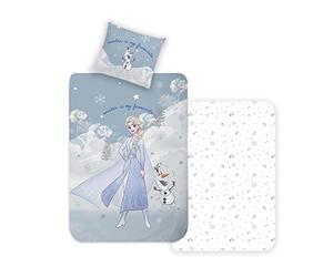 Disney Home Frozen Juego de Ropa de Cama Infantil Reversible, 135 x 200 cm, Funda de Almohada de 80 x 80 cm, 2 Piezas, Ropa de Cama de Elsa y Olaf, Suave y Agradable a la Piel, 100% algodón Reforzado