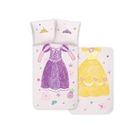 Disney Home Princess - Juego de sábanas infantil - Princesa Belle y Rapunzel - Reversible con cierre de hotel, 100% algodón Renforce, 2 piezas, funda nórdica de 140 x 200 cm, funda de almohada de 60 x