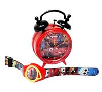 Disney Juego de despertador de mesita de noche Cars 2 y reloj de pulsera digital Rayo McQueen con correa ajustable