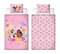 Disney Juego de Funda nórdica Individual con Licencia Oficial Princess | Diseño «Flower Power», Ropa de Cama Reversible por Ambos Lados Que Incluye Funda de Almohada a Juego
