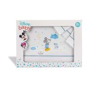 Disney - Juego de sábanas cuna Mickey Mouse 100% algodón 3 PIEZAS Blanco Azul Original (encimera, bajera y funda de almohada)