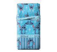 Disney Juego de Sábanas Infantil 3 Piezas Licencia Oficial Marvel (Encimera+Bajera+Almohada) 52% Algodón 48% Poliéster - Cama 90/105 (Stitch Azul, Cama 105cm)