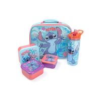Disney Lilo & Stitch - Lonchera azul claro para niñas, botella de agua con boquilla abatible y 3 recipientes para aperitivos, paquete escolar con gráfico Aloha, juego de almuerzo para el regreso a