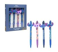 Disney Lilo y Stitch Bolígrafos, Pack de 4 Bolígrafos, Tinta Color Negro, Diseño Stitch y Angel en 3D