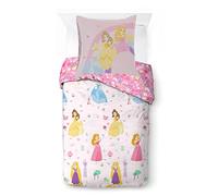 Disney Princess - Juego de ropa de cama con funda nórdica de 140 x 200 cm y funda de almohada de 65 x 65 cm, 100% algodón, para cama individual de 90 x 190 cm a 90 x 200 cm