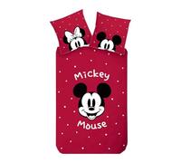 Disney Renforcé - Juego de cama reversible (135 x 200 cm), diseño de Mickey Mouse y Minnie con lazo y cremallera reversible