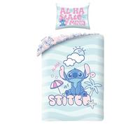 Disney Stitch Aloha state of Mind - Juego de funda nórdica individual reversible de 140 x 200 cm y funda de almohada de 70 x 90 cm - azul - 100% algodón OEKO-TEX