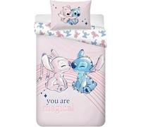 Disney Stitch & Angel "You Are Magical" - Juego de ropa de cama para bebé, funda de edredón de 100 x 135 cm y funda de almohada de 40 x 60 cm, 100 % algodón, suave y transpirable para niños pequeños