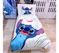 Disney Stitch Azul Set Cama Individual Funda Nórdica 140x200cm Lino Algodón