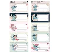 DISNEY Stitch JUEGO de pegatinas con nombre para cuadernos, stickers AUTOADHESIVAS para LIBROS DE TEXTO niños, 20 PEGATINAS (Stitch)