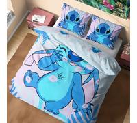 Disney Stitch Juegos de Fundas Nórdicas, Pack con Funda de Edredón y Almohadas - Tamaño Individual o Doble (Azul Stitch Doble)