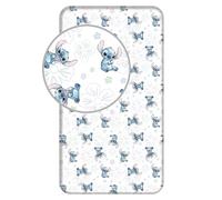 Jerry Fabrics Sábana bajera ajustable Disney Stitch Ohana White 90 x 200 cm, 100% algodón