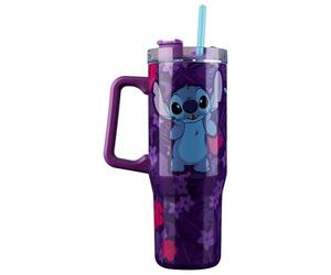 Disney Stitch Vaso Termico con Pajita y Asa Tapa, Termo Cafe Acero Inoxidable Doble Pared 940ml, Bebidas Frías 17H Calientes 8H Hielo 45H
