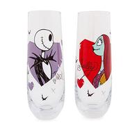Disney The Nightmare Before Christmas Jack and Sally - Cristalería estriada sin tallo de 9 onzas, juego de 2, copas de champán para vino, mimosas, cócteles, artículos esenciales para el hogar y la