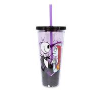 Disney The Nightmare Before Christmas - Taza de carnaval de 24 onzas con popote reutilizable y tapa a prueba de fugas, taza fría de plástico para bebidas de té con leche Boba, artículos esenciales