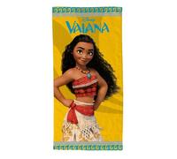 Disney Toalla de playa infantil 70 x 140 cm - Toalla de baño oficial Vaiana y Le Rey León - 100% poliéster 280 GSM suave - Secado rápido para piscina, mar y vacaciones (amarillo, Vaiana)