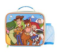 Disney Toy Story - Lonchera aislada con Rex, Woody, Bullseye, Jessie, Buzz Lightyear con forro antibacteriano y bolsillo de malla para botellas, azul, para la escuela y viajes