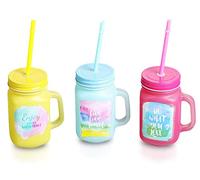 DISOK - Lote 12 Jarras de Cristal con Caña Mate"ENJOY EVERY MOMENT". Originales Jarras con frases en inglés para bodas, bautizos y comuniones.