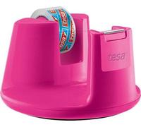 Dispensador compacto Famanu para cinta adhesiva – dispensador con base antideslizante – incluye rollo de cinta adhesiva transparente de 10 m x 15 mm – color rosa