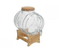 Dispensador de Bebidas Julia, Vidrio Transparente, 5 Litros, con Grifo Cromado, Tapón de Corcho y Soporte de Bambú
