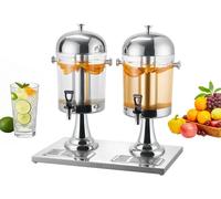 Dispensador de bebidas VEVOR (2 x 8 L) para fiestas, dispensador de zumos (de acero inoxidable y policarbonato) con grifo antigoteo y base. Dispensador de agua para restaurantes, fiestas y bebidas cas