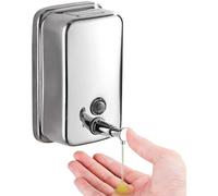 Dispensador de jabón comercial de acero inoxidable para montaje en pared, bomba manual a prueba de óxido, sin fugas, para baño, restaurante, 500 ml (blanco y plateado)