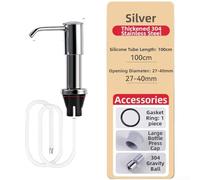 Dispensador de jabón de cocina de acero inoxidable con sistema de montaje a presión de bandeja de goteo y tubo de silicona de 1 metro de longitud para botellas grandes (B)