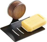 Dispensador de jabón de pared, de nogal y acero inoxidable, resistente al agua, sin necesidad de taladrar, ideal para la ducha