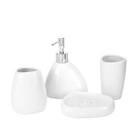 Dispensador de Jabon Juego Completo de Accesorios baño cerámica con dispensador jabón, Vaso, Soporte for Cepillo Dientes y Organizador Platos(White 4Pcs)