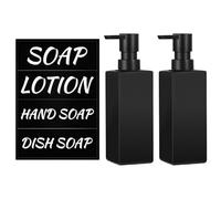 Dispensador de jabón negro, paquete de 2 unidades, diseño cuadrado elegante, antideslizante y de plástico resistente, 350 ml de gran volumen para baño, cocina, hogar y suministros de hotel