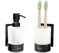 Dispensador de jabón y soporte para cepillos de dientes, juego de vidrio esmerilado
